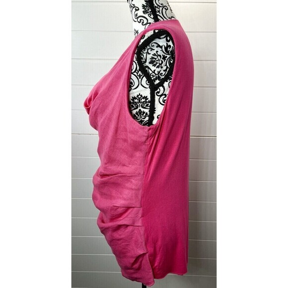 Neiman Marcus Womens Pink Linen Blend Cow Neck Ruching Beach Coastal L - Picture 7 of 10